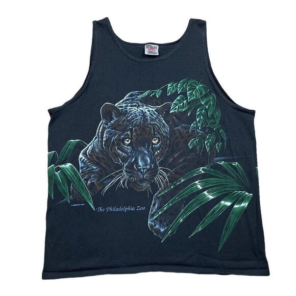 RARE Vintage 1995 Oneita Double Side Philadelphia Zoo Black Panther Mens Tank L - Picture 1 of 9